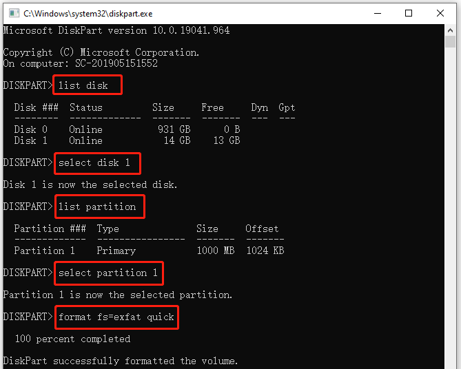 format a drive to exFAT using CMD