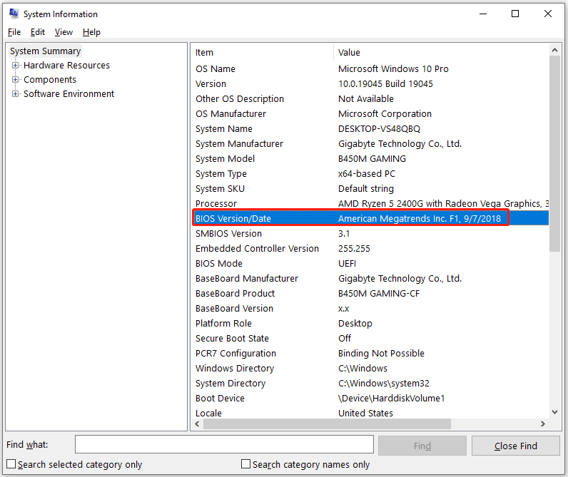 find BIOS version or date