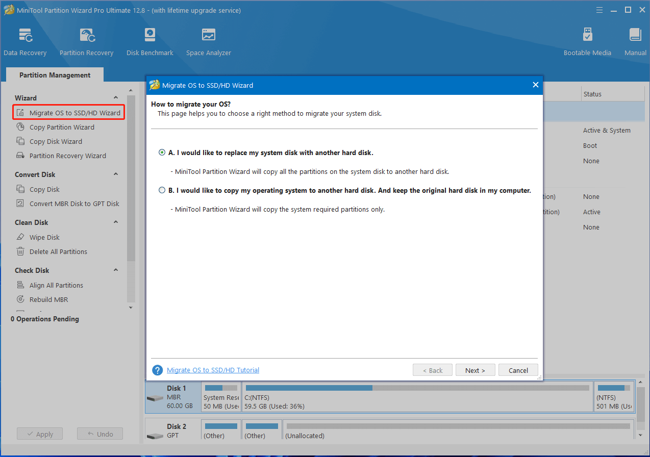 migrate OS using MiniTool