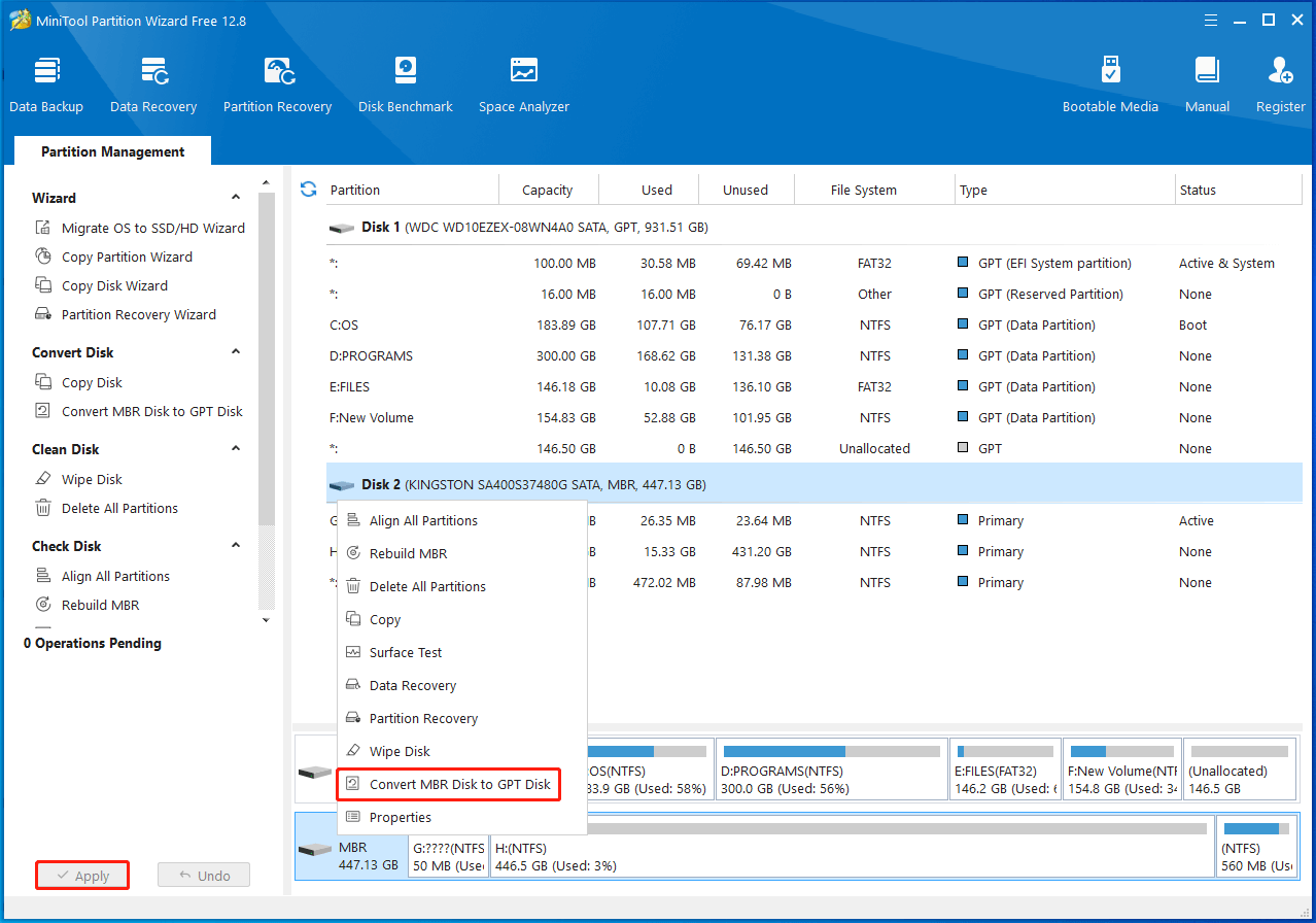 convert MBR disk to GPT disk