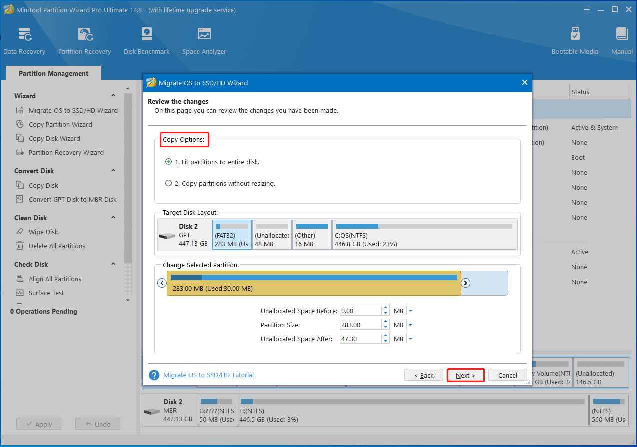 configure copy options