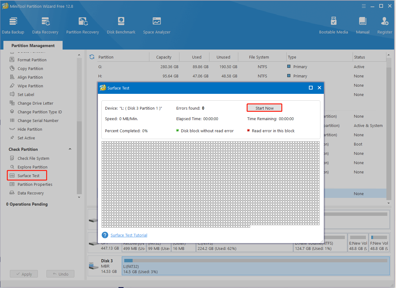 run Surface Test for an SD Card MiniTool