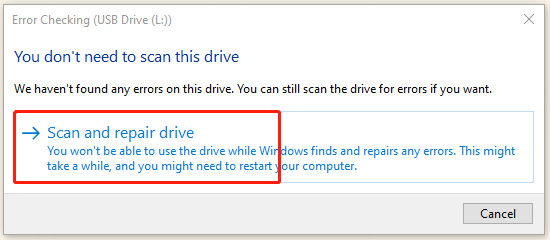 click Scan and repair drive