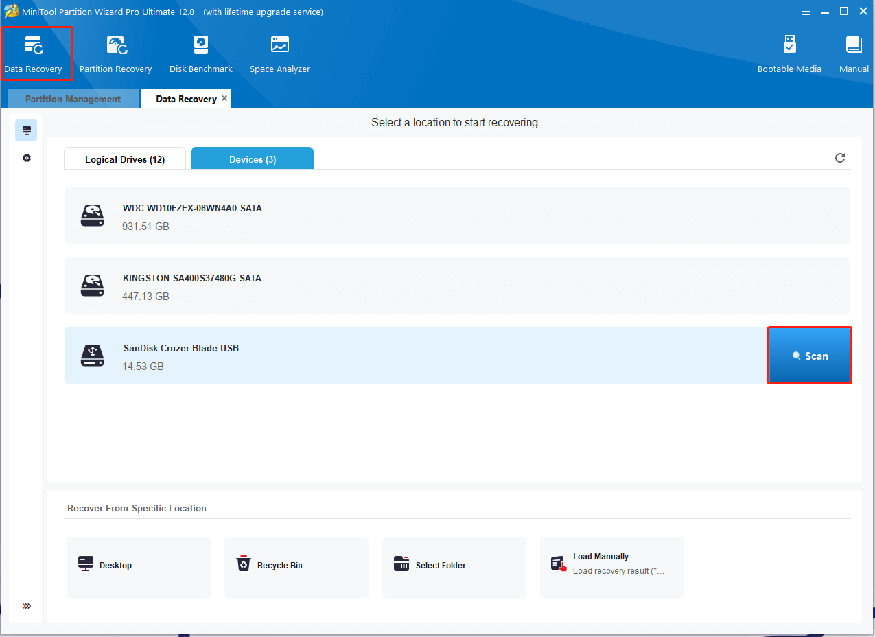 click Data Recovery on MiniTool