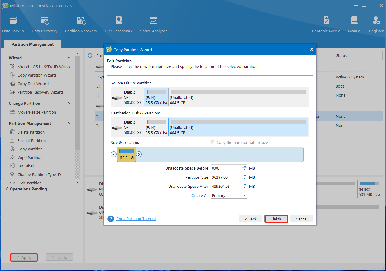 copy Ext4 partition using MiniTool