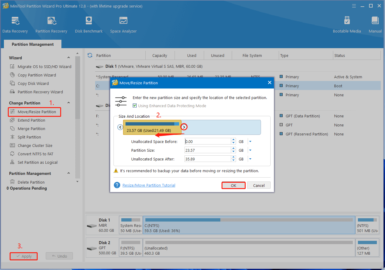 resize partition using MiniTool