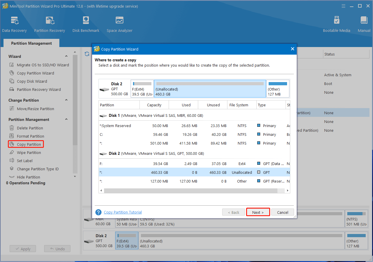 select Copy Partition on MiniTool