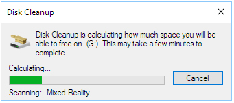Disk Cleanup stuck on calculating Mixed Reality