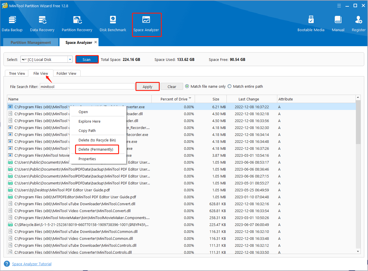 clean up disk space using MiniTool