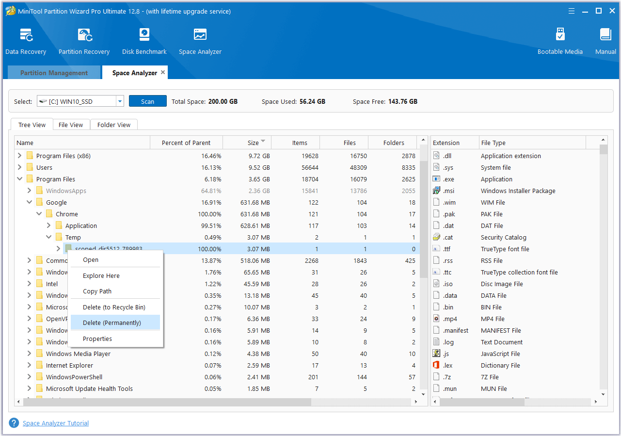 use Space Analyzer feature