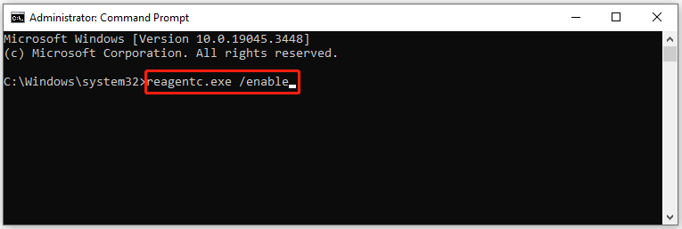 enable WinRE via Command Prompt