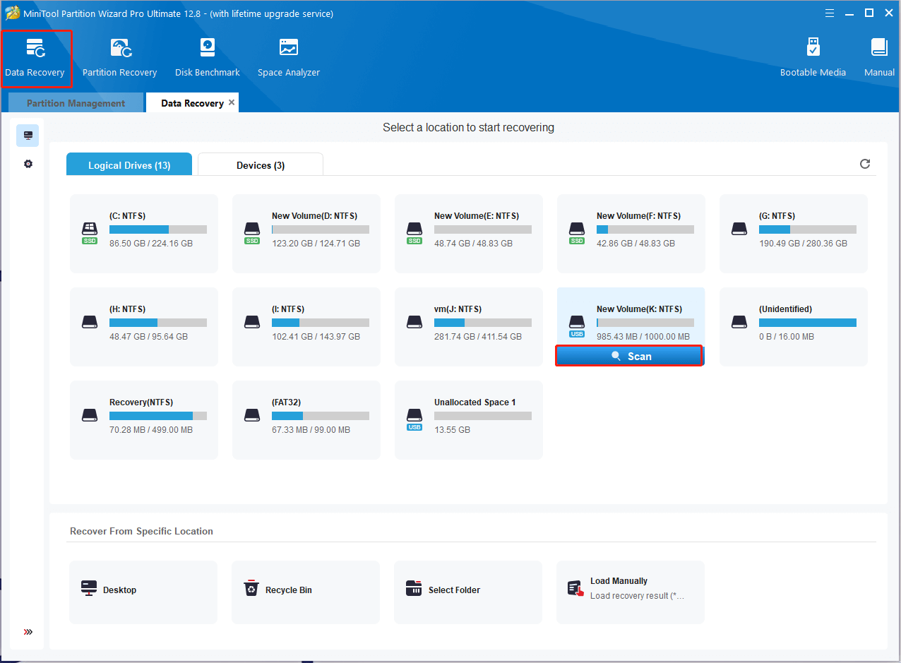 click Data Recovery on MiniTool