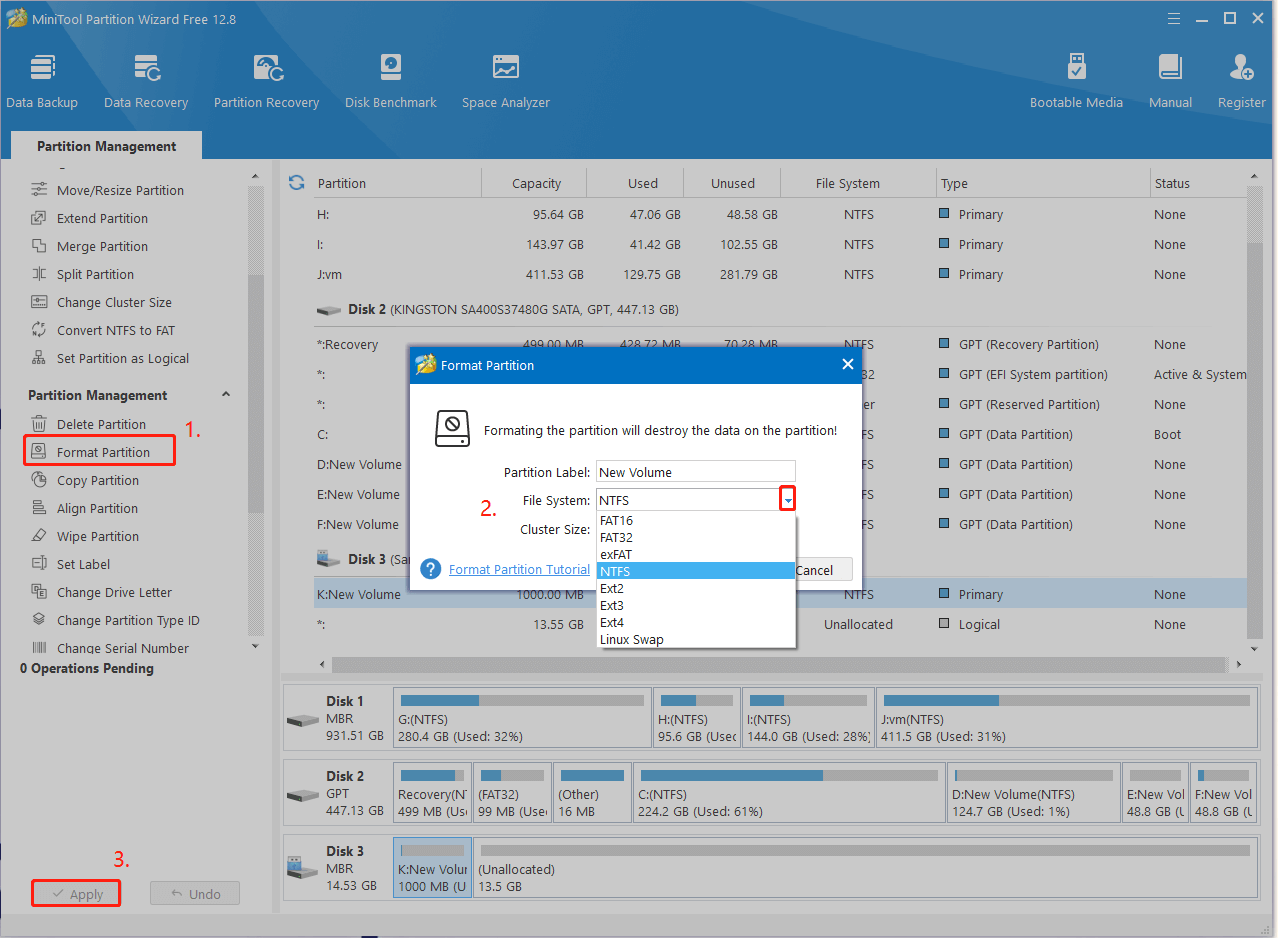 format a drive using MiniTool