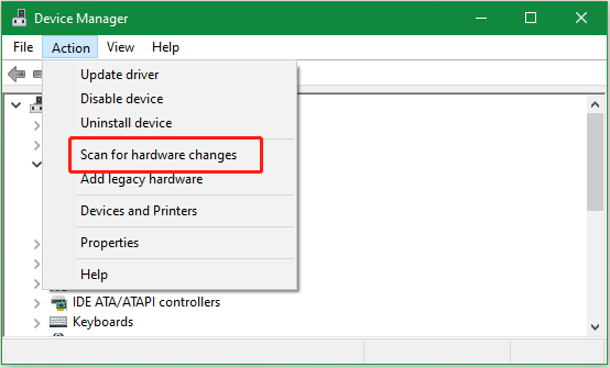 select Scan for hardware changes