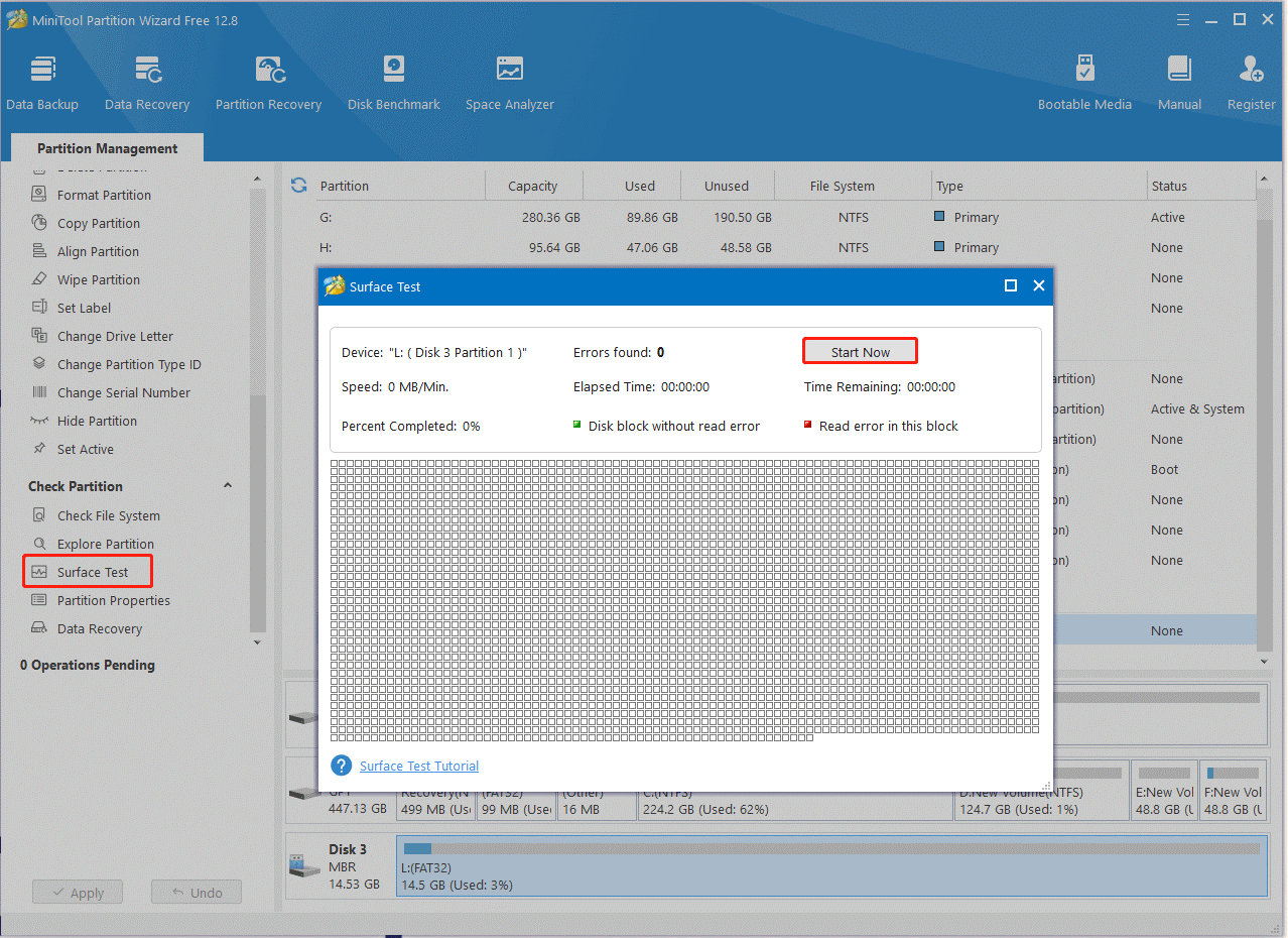 check SD Card error using MiniTool