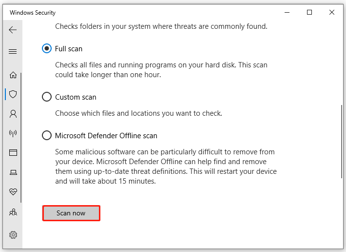 select Full scan on Windows Security