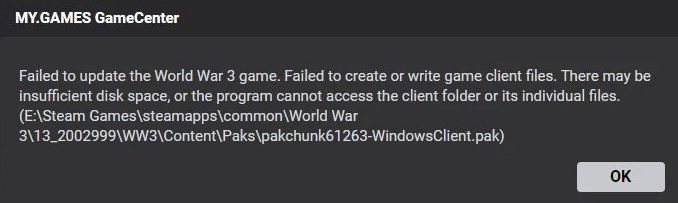 Failed to update the World War 3 game