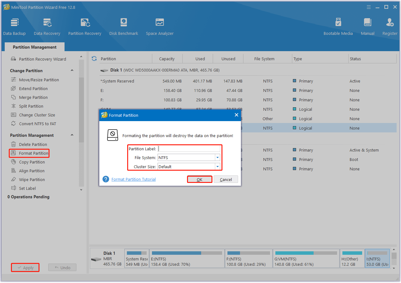 format partition with MiniTool Partition Wizard