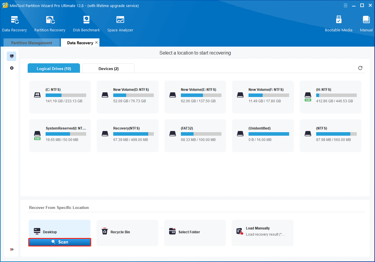 Select the location containing the needed file to scan