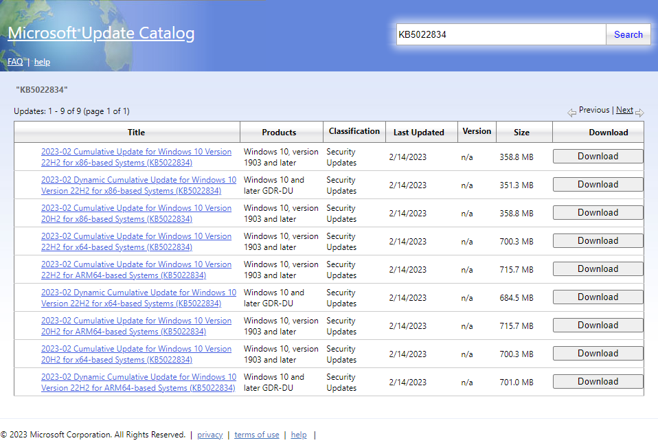 search for KB5022834 in Microsoft Update Catalog