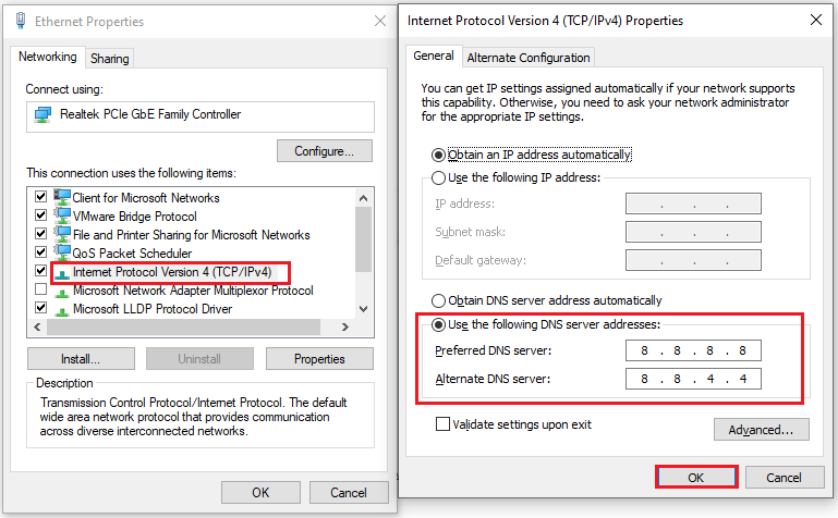 change the DNS address