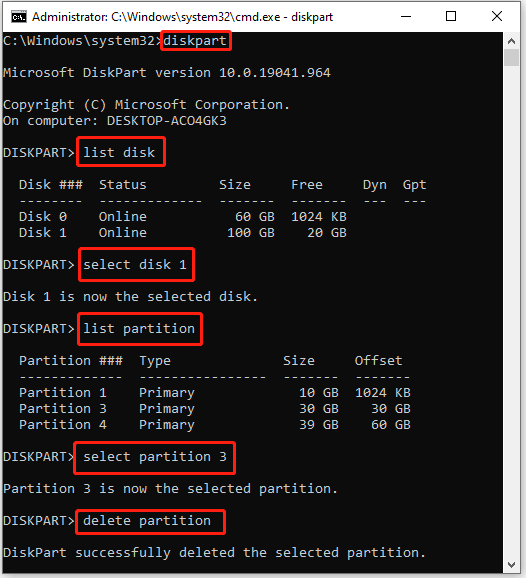 Delete the specific partitions