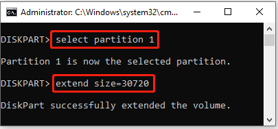 Extend the partition in Diskpart