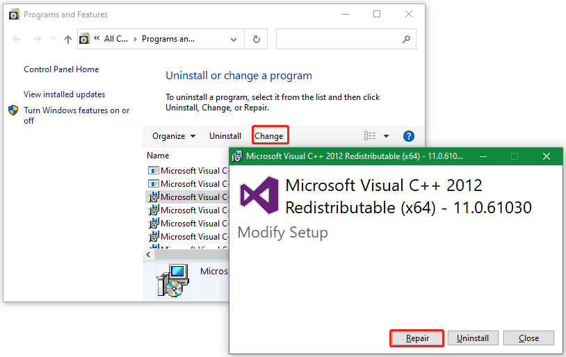 repair Visual C redistributable