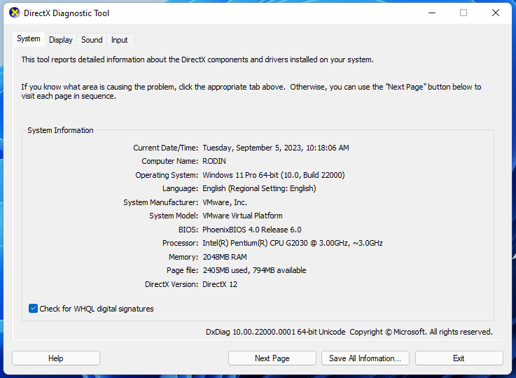 DirectX Diagnostic Tool