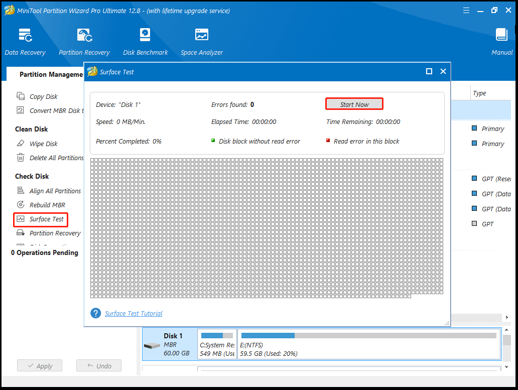 Surface Test using MiniTool Partition Wizard