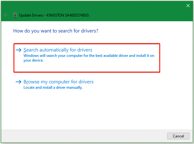 select Search automatically for drivers