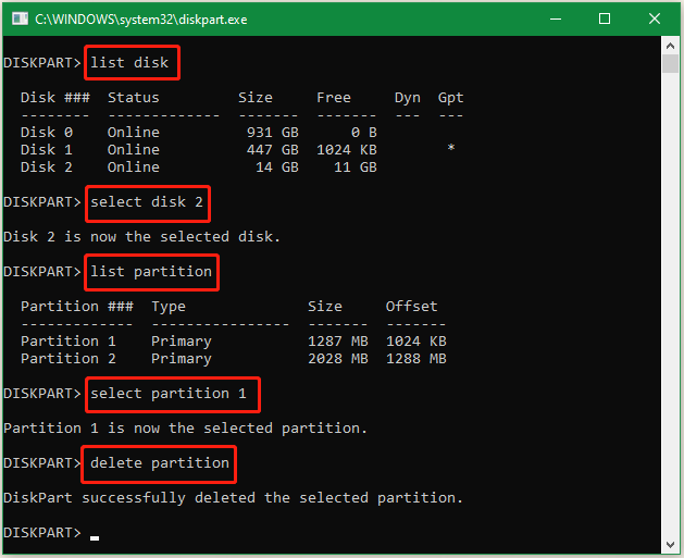 delete hidden partition using DiskPart