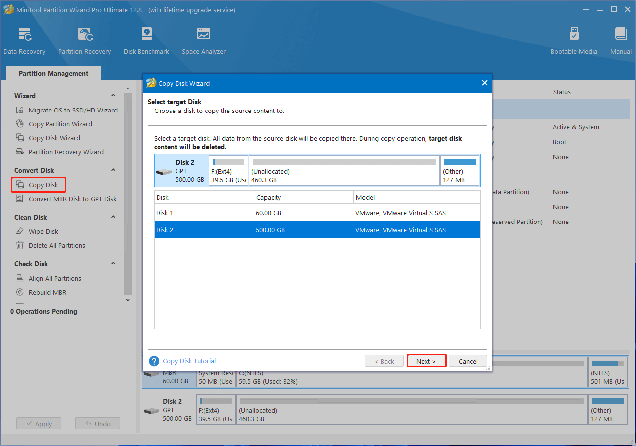 click Copy Disk on MiniTool