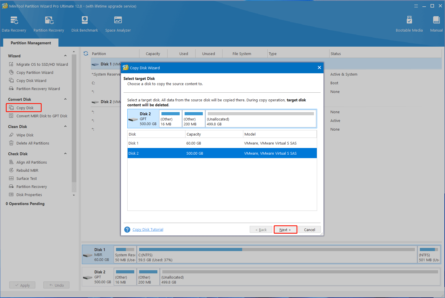 click Copy Disk on MiniTool