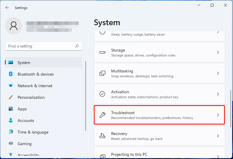 click Troubleshoot