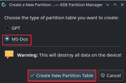 Create a new partition table