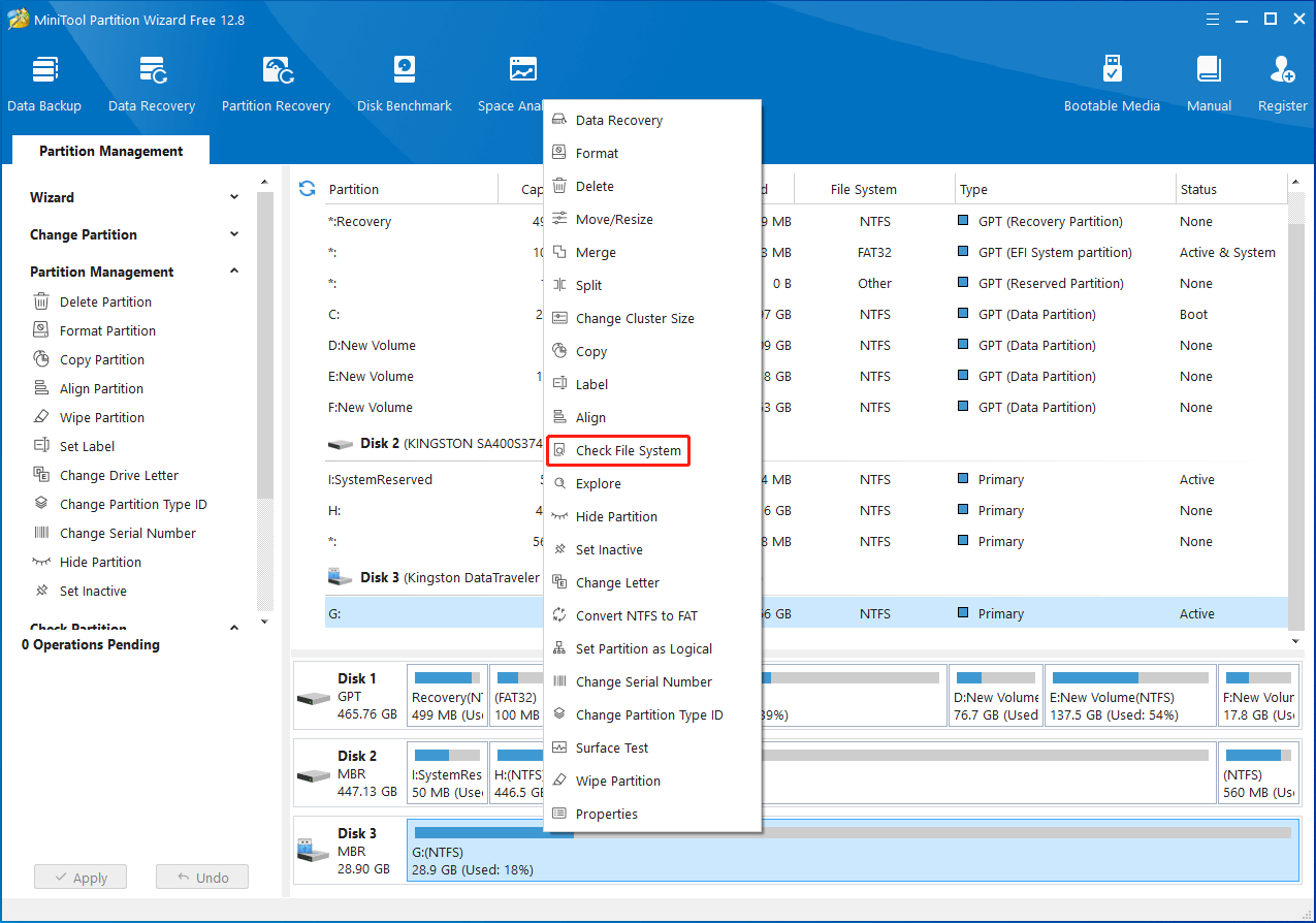 Select Check File System