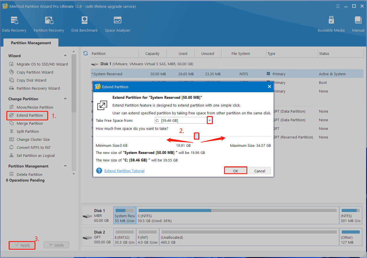 extend System Partition using MiniTool