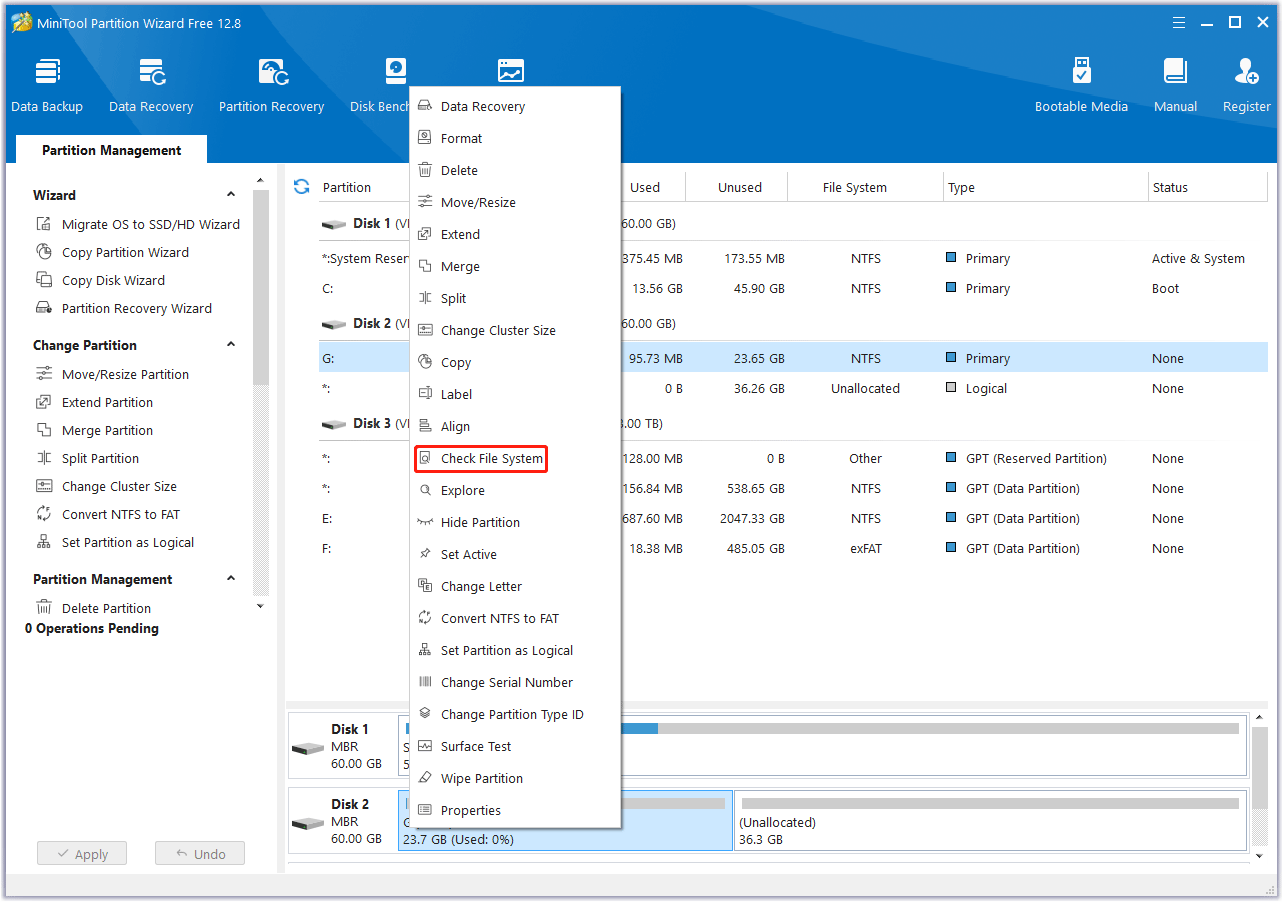 Select Check File System