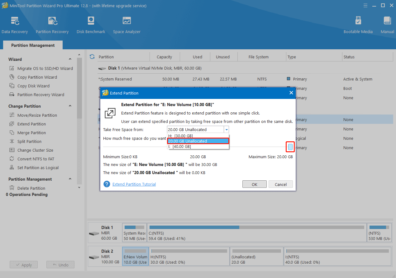 Select the unallocated space