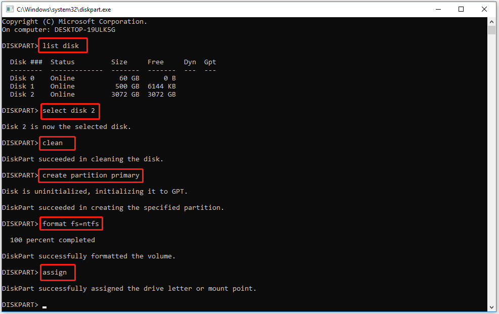 format external hard drive via diskpart