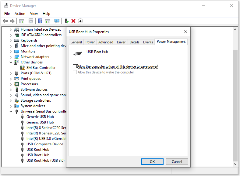 the steps to turn USB Root Hub on