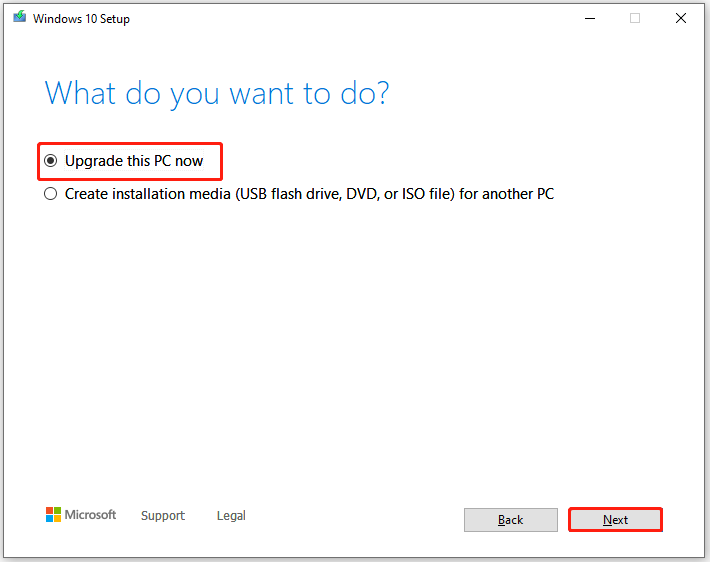 select Upgrade this PC now
