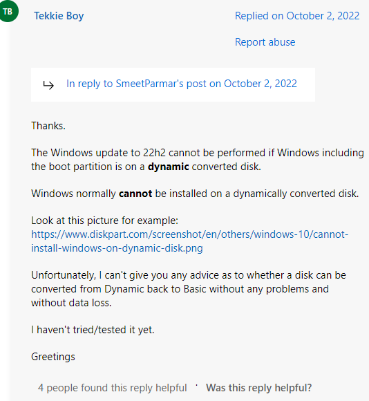 a user report from Microsoft