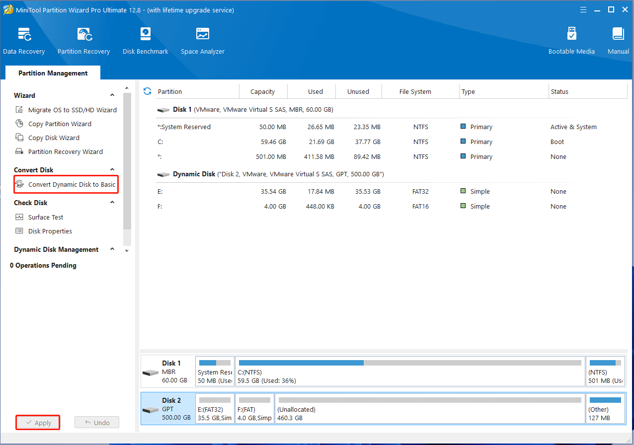 convert dynamic disk to basic using MiniTool