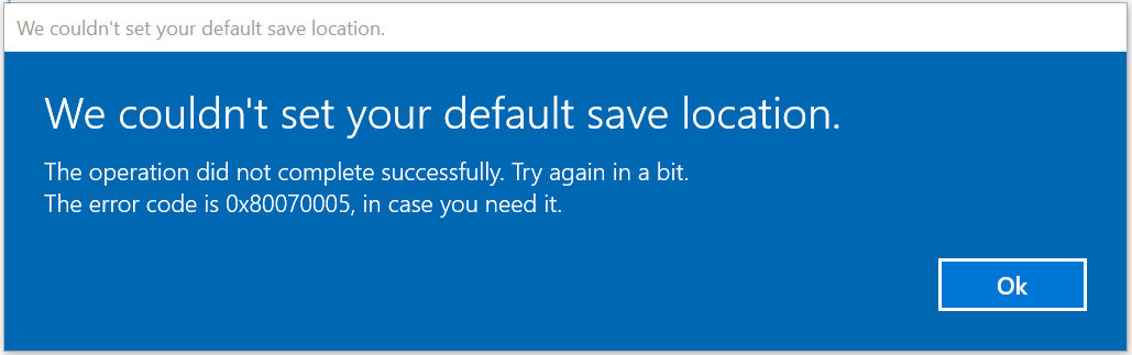 We couldn't set your default save location