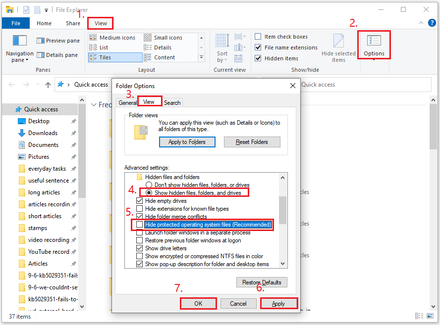 the steps to show the System Volume Folder