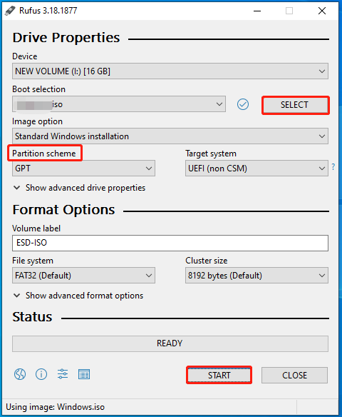 start the bootable USB drive creation