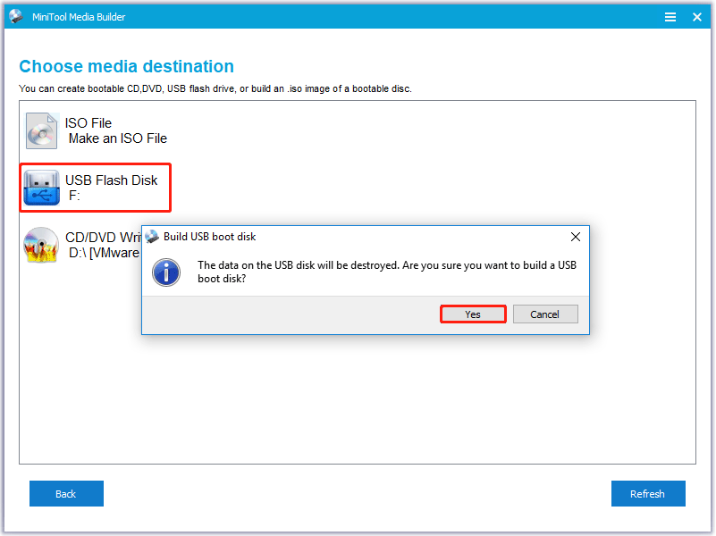 select the target USB to create a bootable disk