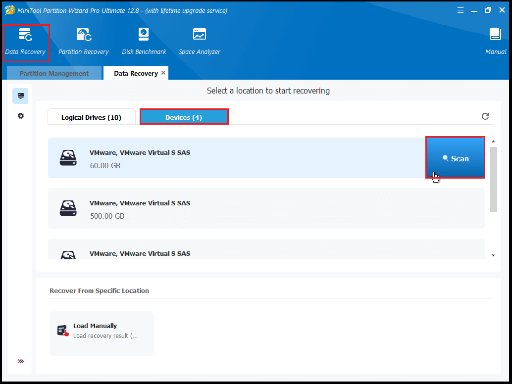 choose a place to recover data